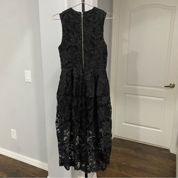 Nicholas Black Mosaic Lace Ball Dress Black Tie Evening Tea Length Size 6 Goth - Picture 10 of 11